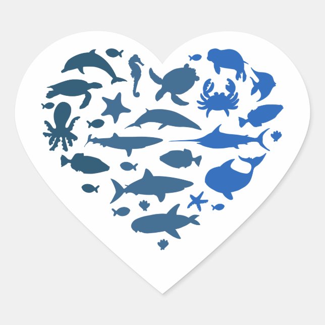 Sticker Cœur Animaux de la mer de coeur (Devant)