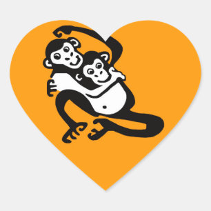 Sticker Cœur Animaux sauvages que j'aime BONOBOS -Chimpanzé - N