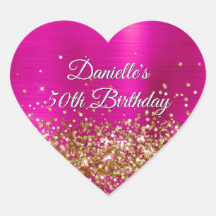 Sticker Cœur Anniversaire 50 Ans Paillettes Or Rose Chaud Feuil