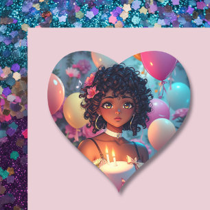 Sticker Cœur Anniversaire à thème Anniversaire Fille de couleur
