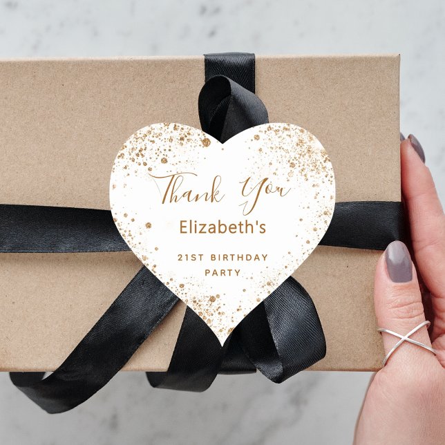 Sticker Cœur Anniversaire de fête d'or blanc parties scintillan (Créateur téléchargé)