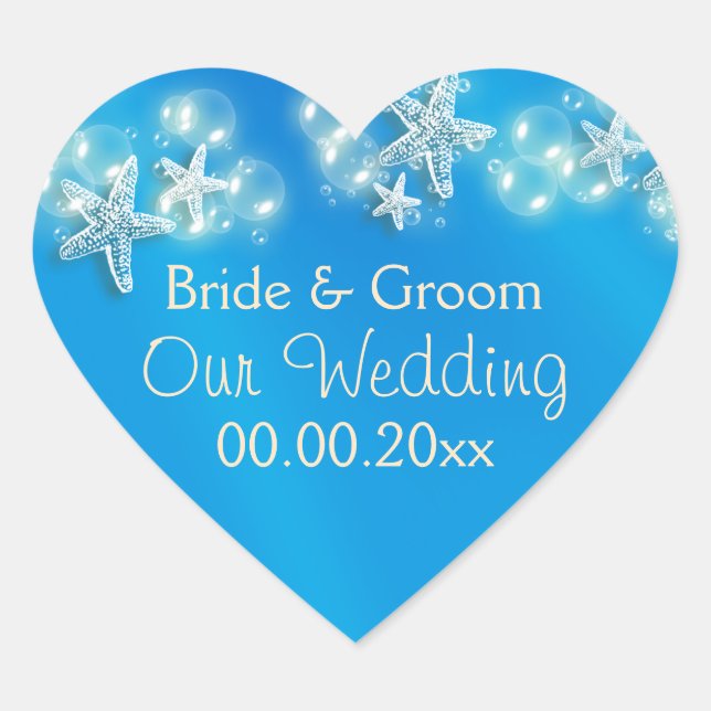 Sticker Cœur Anniversaire de la plage d'étoiles bleu blanc (Devant)