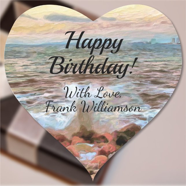 Sticker Cœur Anniversaire des vagues rocheuses 0742 (Créateur téléchargé)