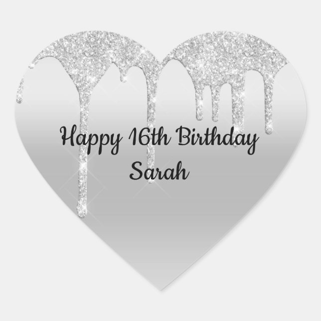 Sticker Cœur Anniversaire Personnalisé Paillettes qui Coulent A (Devant)