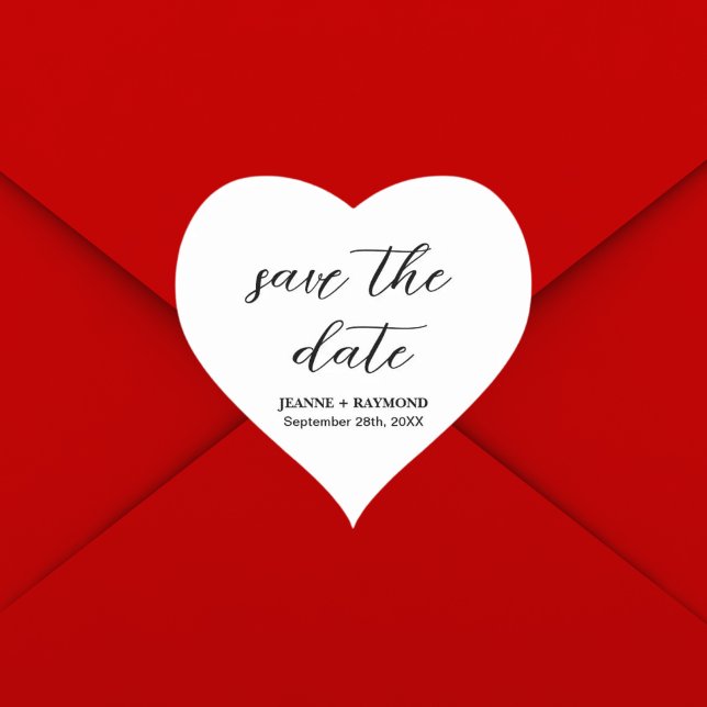 Sticker Cœur Annonce de mariage moderne et élégante de faire-pa (Modern clean save the date heart sticker adds simple elegant charm to wedding announcements.)