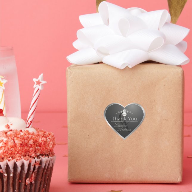 Sticker Cœur Anthracite Silver Frame Logo Monogram Thank You (Fête)