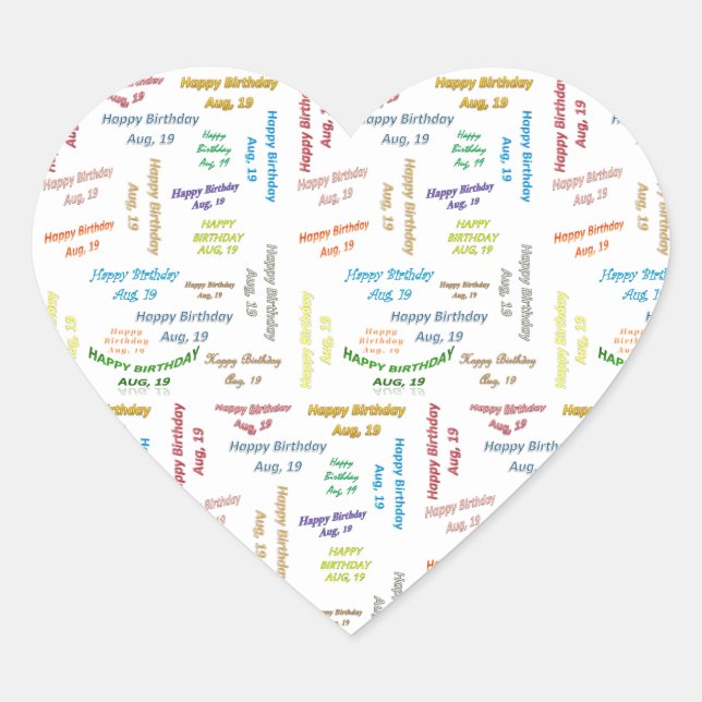 Sticker Cœur Août, 19 Anniversaire (Devant)