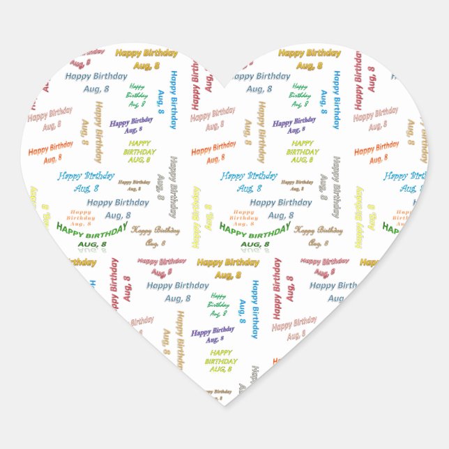 Sticker Cœur Août 8 Anniversaire (Devant)