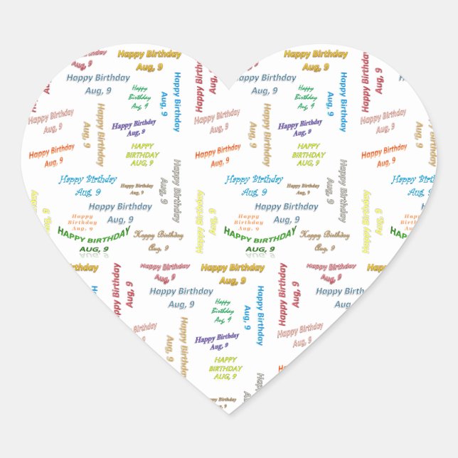 Sticker Cœur Août 9 Anniversaire (Devant)