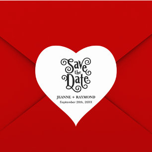 Sticker Cœur Appel Romantique Calligraphié pour Mariage "Save t