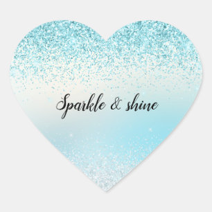 Sticker Cœur Aqua Blue Ombre Glitzy Sparkle Parties scintillant