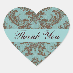 Sticker Cœur Aqua Chocolat Damask Merci