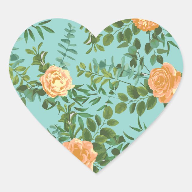 Sticker Cœur Aqua Peach Mariage Floral Roses (Devant)
