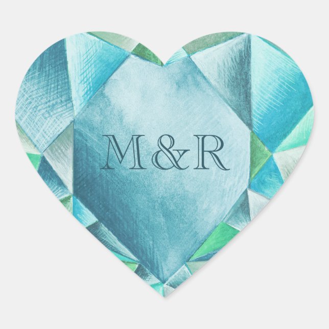 Sticker Cœur Aquamarine Aquarelle Coeur Cute Saint Valentin (Devant)