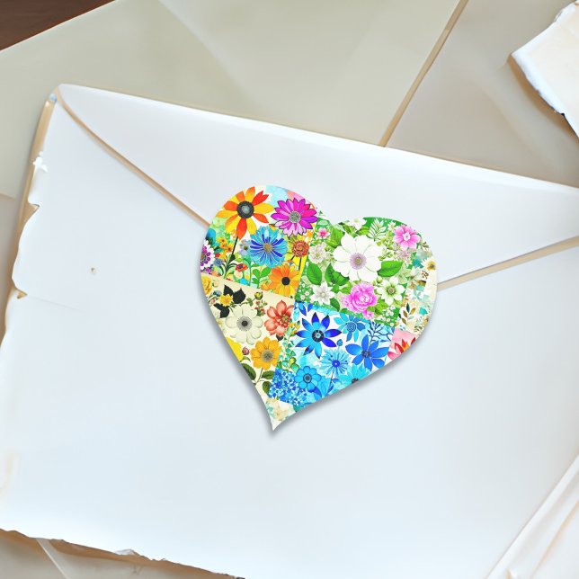 Sticker Cœur Aquarelle Art Patchwork Floral Fleurs (Créateur téléchargé)