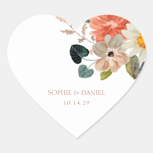 Sticker Cœur Aquarelle blanche Florale Couple Mariage (Devant)