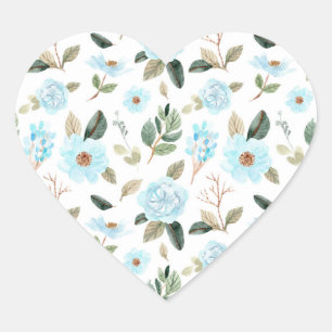 Sticker Cœur Aquarelle bleu vert Floral