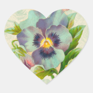 Sticker Cœur Aquarelle bleu Vintage Pansy