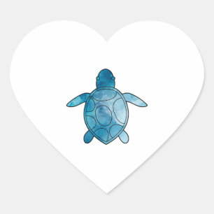Sticker Cœur Aquarelle bleue de la tortue marine