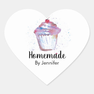 Sticker Cœur Aquarelle coeur mignonne Cupcake fait maison