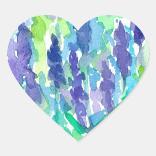 Sticker Cœur Aquarelle de fleurs de lavande