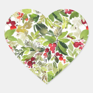 Sticker Cœur Aquarelle Festive Holly Berry