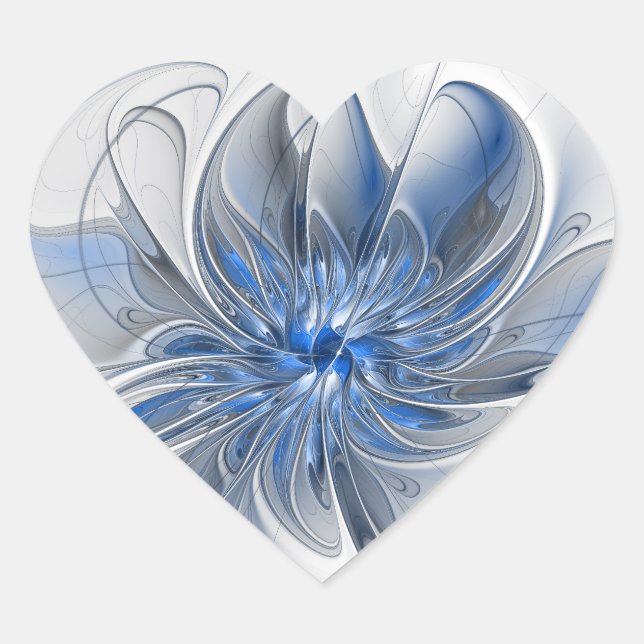 Sticker Cœur Aquarelle gris bleu Abstrait Fractal Art Flower (Devant)