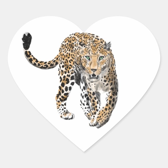Sticker Cœur aquarelle léopard jungle chat animal peint vert (Devant)