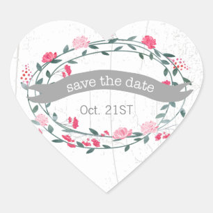 Sticker Cœur Aquarelle Mariage rose et vert