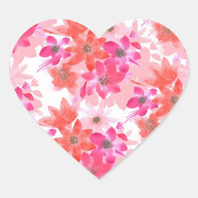 Sticker Cœur Aquarelle moderne Fleurs roses (Devant)