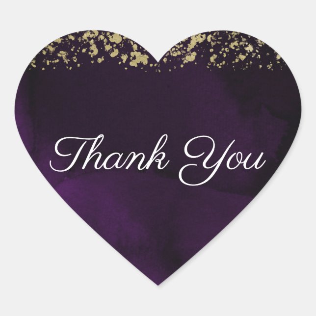 Sticker Cœur Aquarelle moderne Moody Royal Purple Gold Mariage (Devant)
