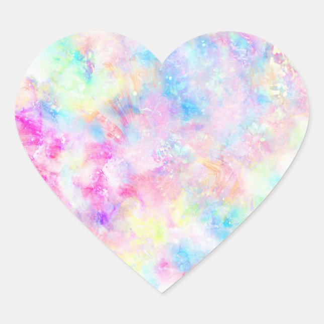 Sticker Cœur Aquarelle Pastel Rainbow Tie Dye (Devant)
