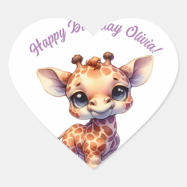 Sticker Cœur Aquarelle petite girafe (Devant)