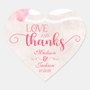 Sticker Cœur Aquarelle rose Bleu Mariage Aimer & Merci Favorise