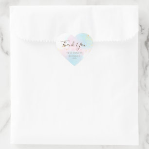 Sticker Cœur Aquarelle rose Turquoise Or Confetti Mariage Faveu