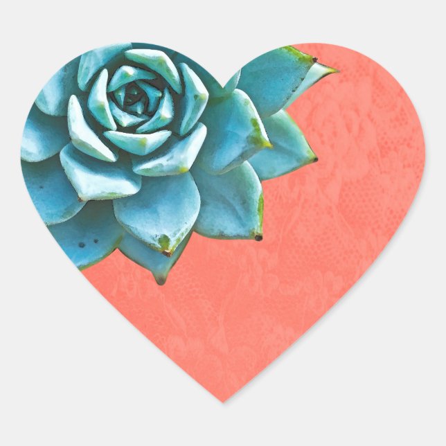 Sticker Cœur Aquarelle Succulente Dentelle orange (Devant)