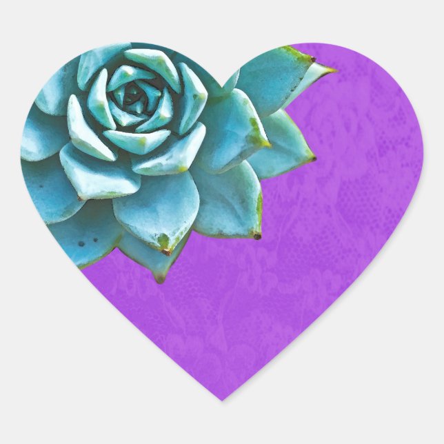 Sticker Cœur Aquarelle Succulente dentelle pourpre (Devant)