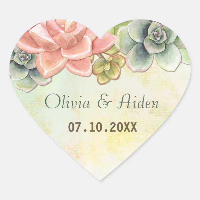 Sticker Cœur Aquarelle Succulente Florale (Devant)