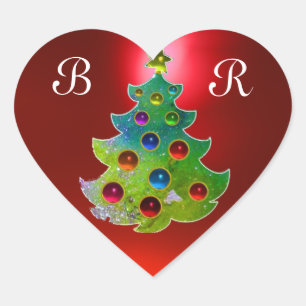 STICKER CŒUR ARBRE DE NOËL COLORÉ EN PAROLES VERTES D'OR