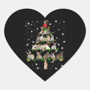 Sticker Cœur Arbre De Noël De Lapin Couvert De Lampe De Feu