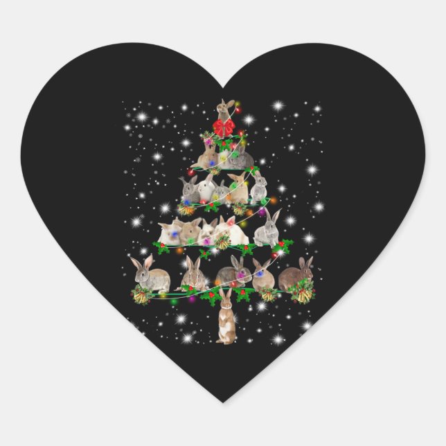 Sticker Cœur Arbre De Noël De Lapin Couvert De Lampe De Feu (Devant)