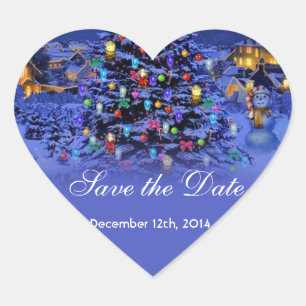 Sticker Cœur Arbre de Noël vintage nuit enneigée sauvegarder la