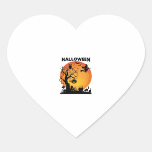 Sticker Cœur Arbre effrayant Halloween Sorcière volante Lune or