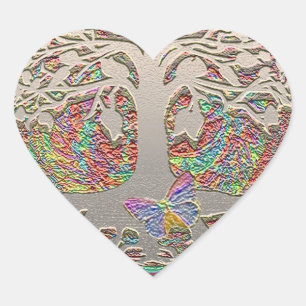 Sticker Cœur Arbre or avec bouton