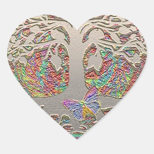 Sticker Cœur Arbre or avec bouton (Devant)