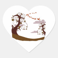 Arbre tourbillonnant avec oiseaux volants graphiqu