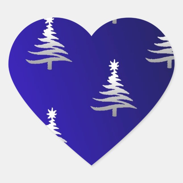 Sticker Cœur Arbres de Noël Argent sur Bleu Cobalt (Devant)