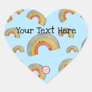 Sticker Cœur Arc-en-ciel aquarelle Kawaii personnalisable