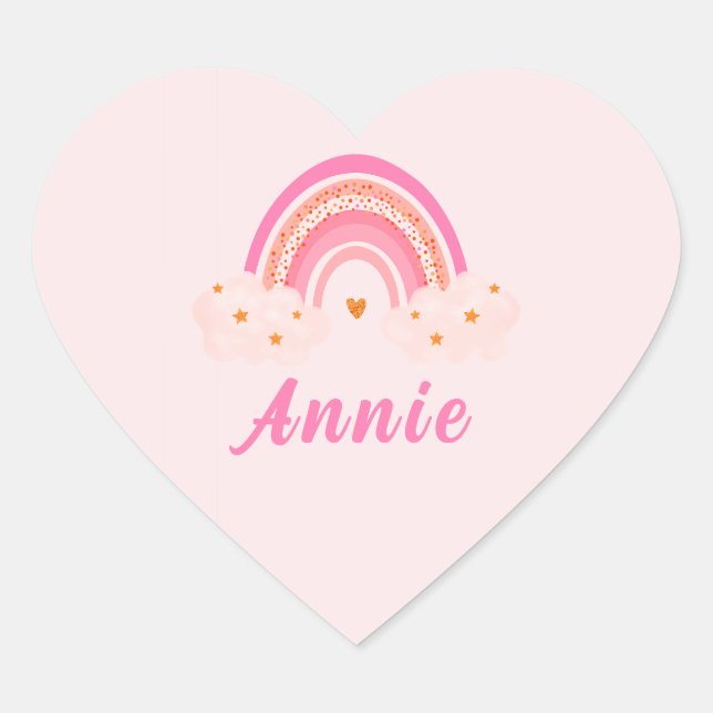 Sticker Cœur Arc-en-ciel rose mignon | Baby Girl | Nom personna (Devant)