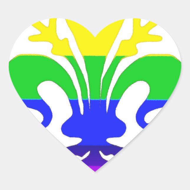 Sticker Cœur Arc-en-ciel stylisé Fleur de Lis (Devant)